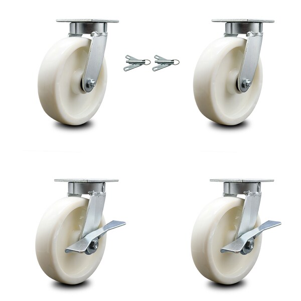 Service Caster 8 Inch Kingpinless Nylon Wheel Caster Swivel Locks 2 Brakes, 2PK SCC-KP30S820-NYR-BSL-2-SLB-2 - main
